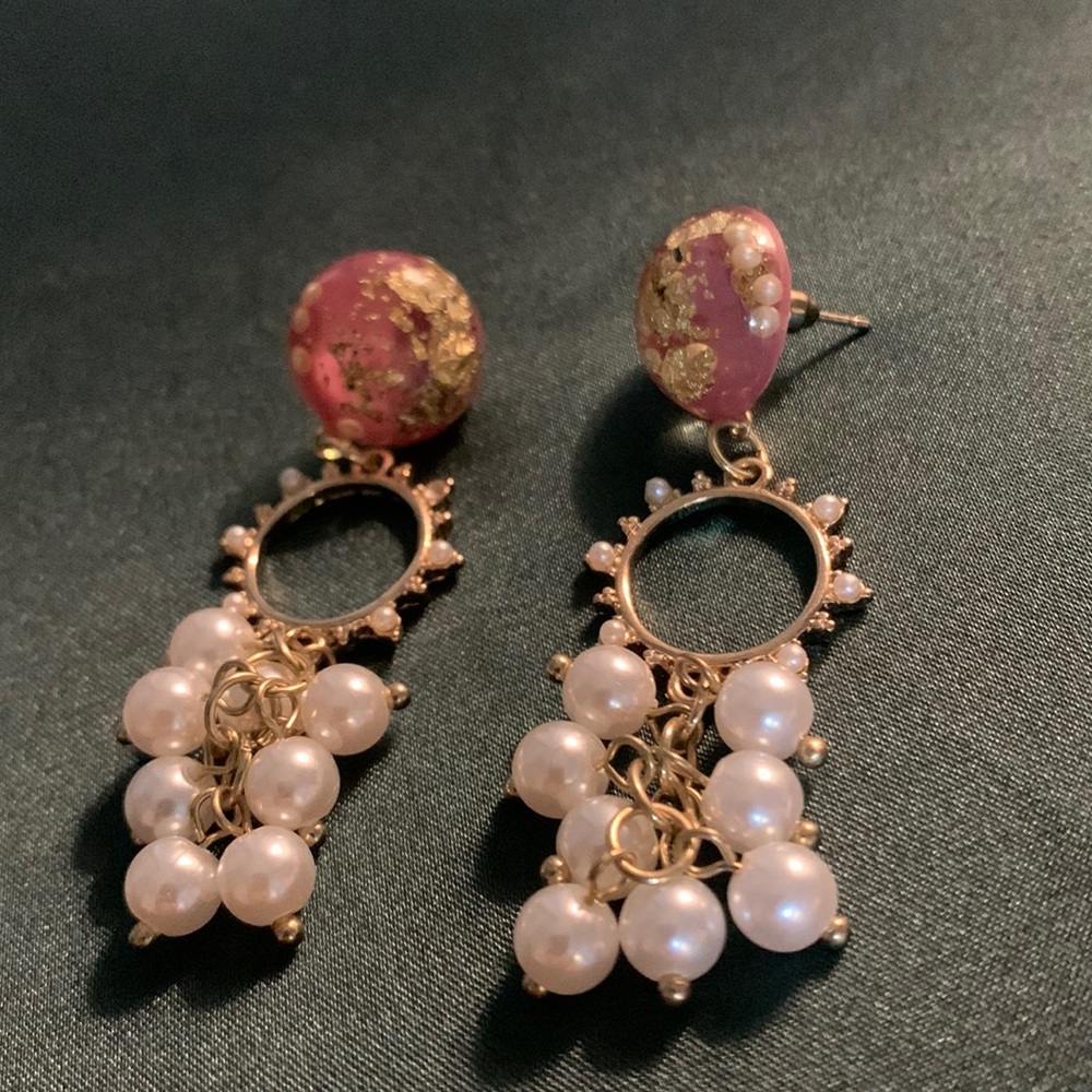 Rare- Faux Pear & Pink Drop Earrings